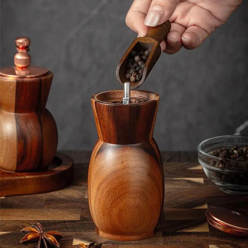 Lisslune | Handcrafted Acacia Wood Adjustable Salt and Pepper Mill Set - Elegant Kitchen Essential for Seasoning and Grilling