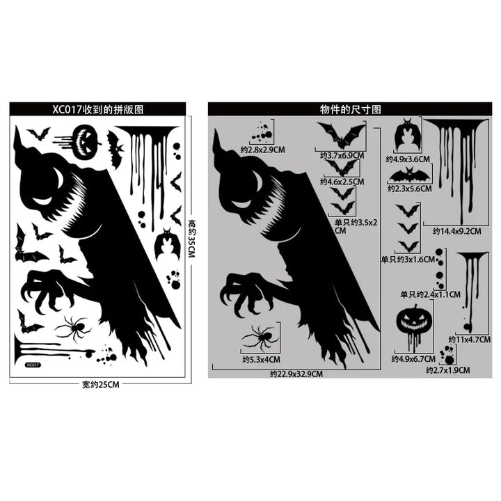 Rynx | Black Halloween Decoration Skeleton Hand Pumpkin Door Sticker Ghost Festival Party Decor Grinning Mouth Wall Sticker Happy Halloween