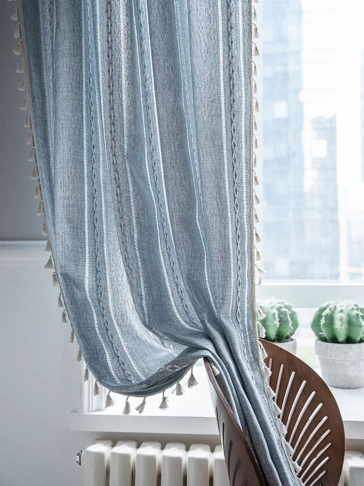 Rynx Cotton-Linen Blend Curtains Street Bags Shadow Curtain Tassel for Kitchen Bedroom Living Room Bay Window Closet Curtain