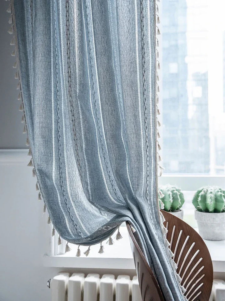 Rynx Cotton-Linen Blend Curtains Street Bags Shadow Curtain Tassel for Kitchen Bedroom Living Room Bay Window Closet Curtain