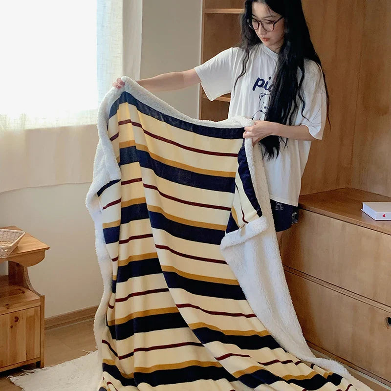 Rynx | Ins Style Blanket 2024 New Skin-Friendly Lamb Fleece Blanket Striped Series For Bedroom Sofa Office