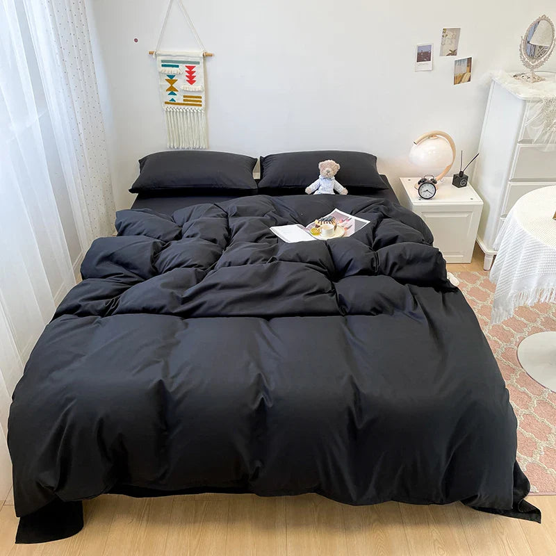 Rynx | Black Bedding Set Soft Bedding Washable Cotton Duvet Cover Pillowcase and Bed Sheet bedding set Home Bedding