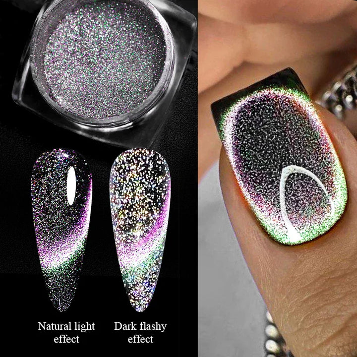 Rynx | Aurora Pearl White Nails Glitter Dust Chrome Gradient Rubbing on Powder Mirror Reflective Magnetic Pigment Nail Art Decorations
