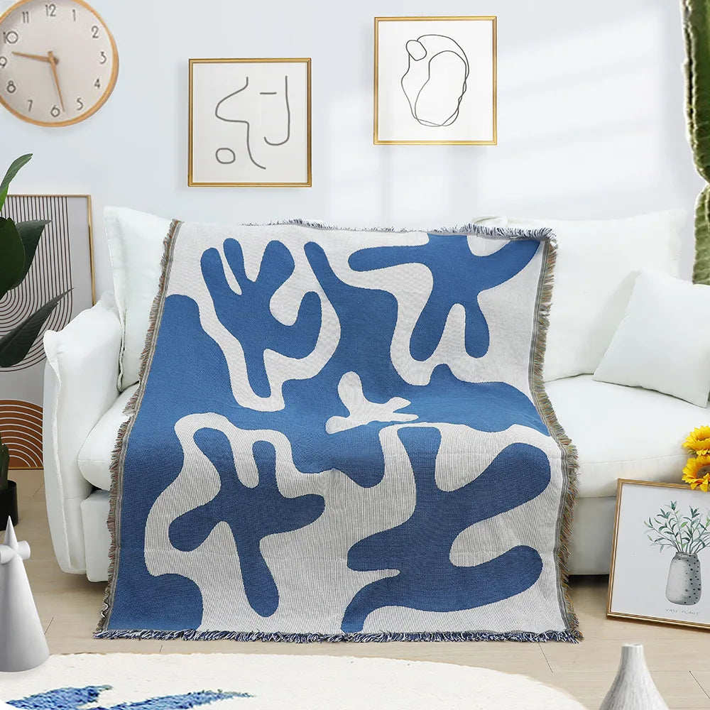 Rynx | Textile City Into Blue Coral Pattern Blanket Home Decor Sofa Throw Outdoor Camping Grass Mat 125x150cm
