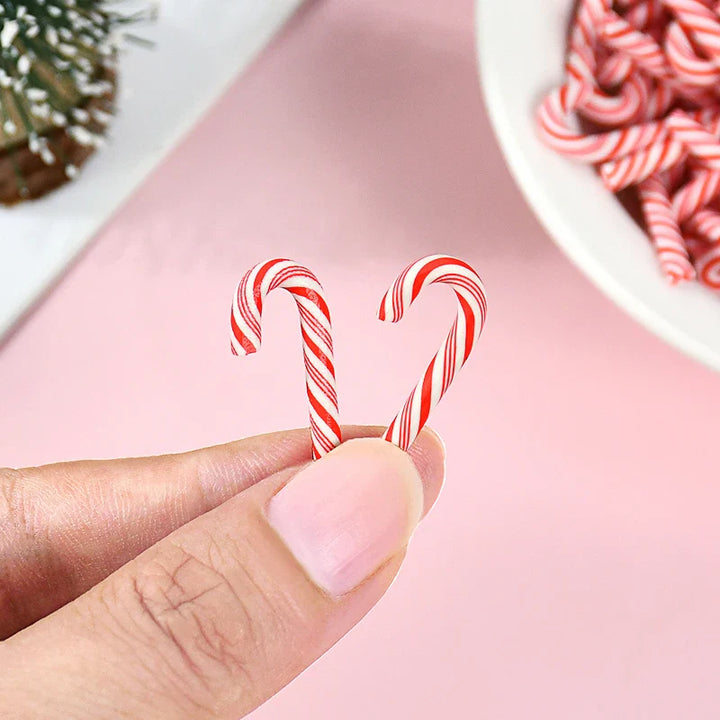 Rynx 10/30/50pcs Mini Candy Canes Christmas Decoration Red White Resin Sweet DIY Craft Xmas Pendant Navidad Home Decoration 2025 New Year