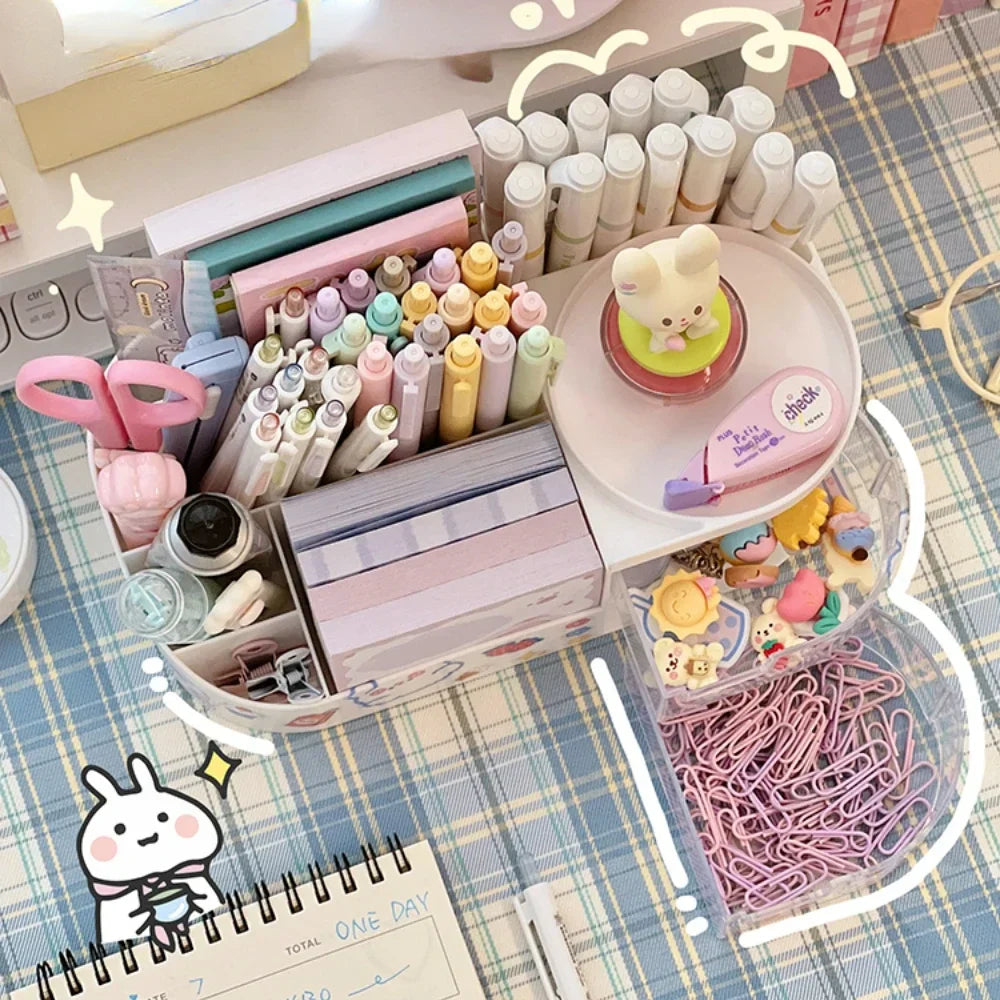 Rynx | Japanese Style Desktop Pen Holder Cute Multifunctional Large Capacity Partition Drawer Desk Stationery Organizer Storage Box