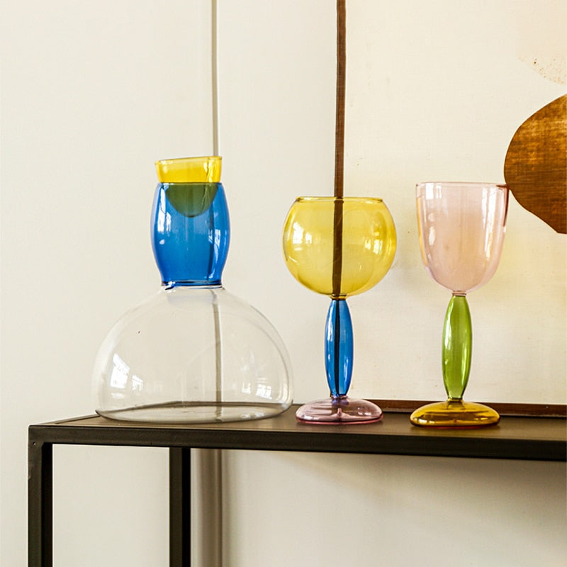 Lisslune | Chalice and carafe made of colored glass by Phillips