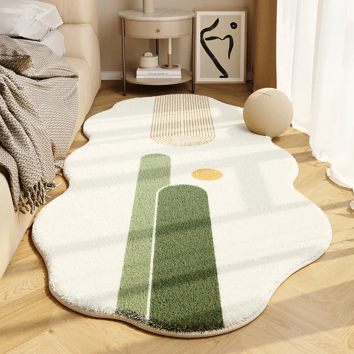Rynx | Irregular Shape Bedroom Plush Rug Soft Soft Bedroom Decor Rug Retro Cream Rugs for Living Room Washable Thick Lounge Mat