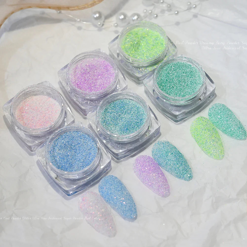 Rynx | 6 Glasses/Set Iridescent Candy Sweater Nail Glitter Powder Shiny Fine Sugar Dust Nail Chrome Pigment Nail Art Gel Polish Decorations