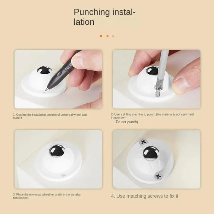 Lisslune | Self-adhesive 360° swivel castors - Mini stainless steel furniture wheels with universal ball mechanism