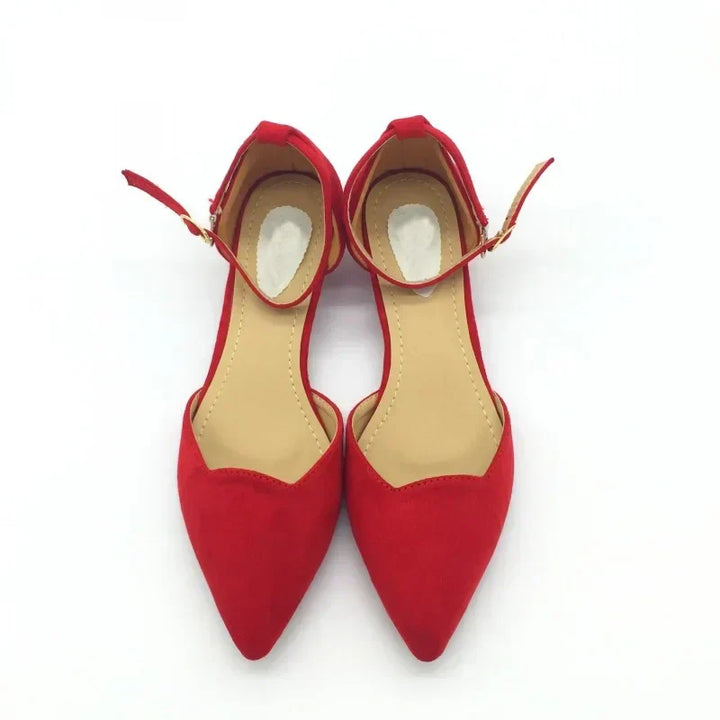 Lisslune | Women's Buckle Straps Low Heels Pumps Pointed Toe Flock D'Orsay Heels Shoes Single Shoe Blue