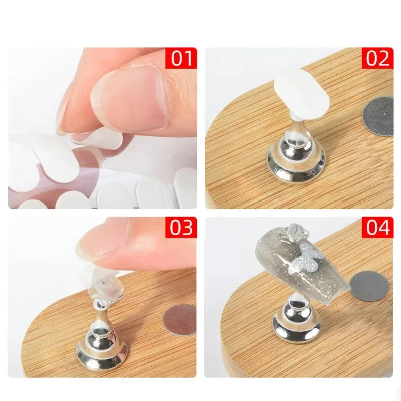 Rynx | Clearance Transparent Nails Double-Sided Glue Reusable Sticky Gel Nail Art Practice Stand Display Holder Manicure Tools