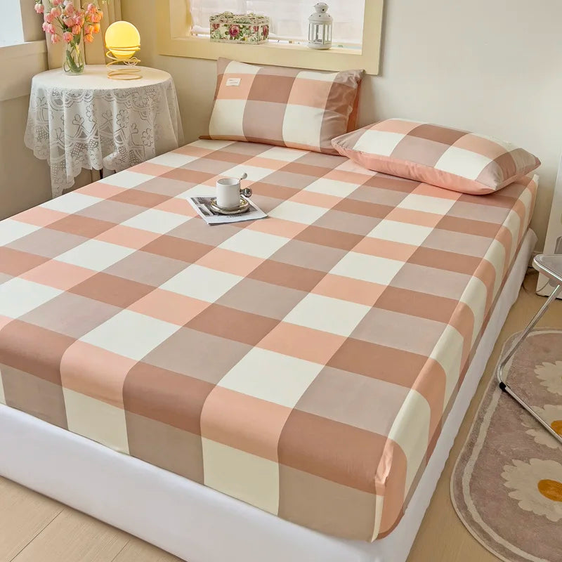 Rynx | Stripe Style Fitted Sheet with Elastic Bands Non-Slip Adjustable Mattress Cover for Double, King, and Queen Bed 90x200 150x200 180x200
