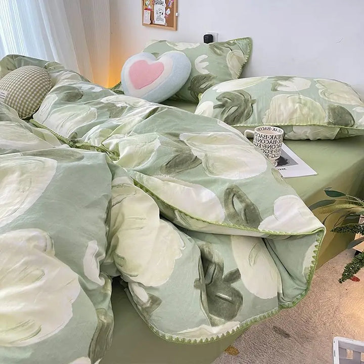 Rynx | Bedding Set Flora INS Girls 2024 New Tulip Rabbit Double-layered Bedding Set of four pieces washable cotton Bed Sheets Duvet Cover Set