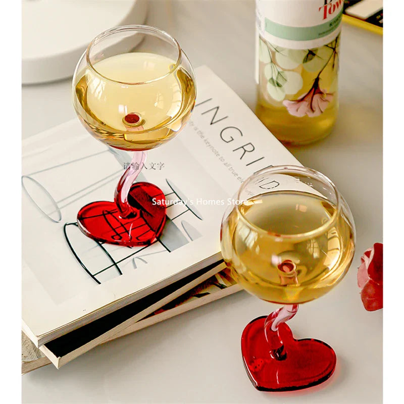 Rynx | Red Heart Floor Glass Goblet Cup Champagne Red Wine Glass Mug Borosilicate Heat-resistant Glass Cocktail Cup