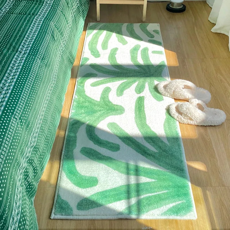 Rynx Nightstand Carpet Bedroom Carpet Green Bed End Long Stripe Mats Soft Comfortable Home Decoration Carpet Non-Slip Bedroom Rug