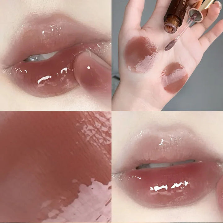 Rynx | Retro Clear Lip Glaze Gloss Mirror Glitter Non Stick Cup Brighten Jelly Dark Lipstick Red Brown Alternatives Lip Ink Tint Korean Makeup