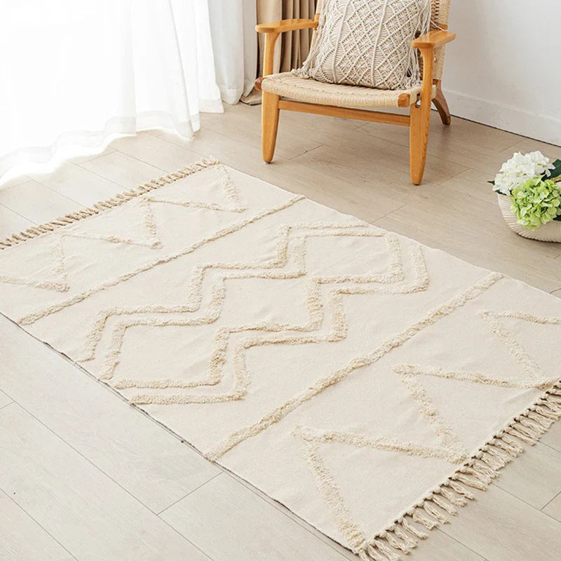 Rynx | Nordic Cotton-Linen Rug Modern Geometric Rainbow Living Room Rug Bedroom Night Sides Floor Mat Aesthetic Home Decor 60x150cm