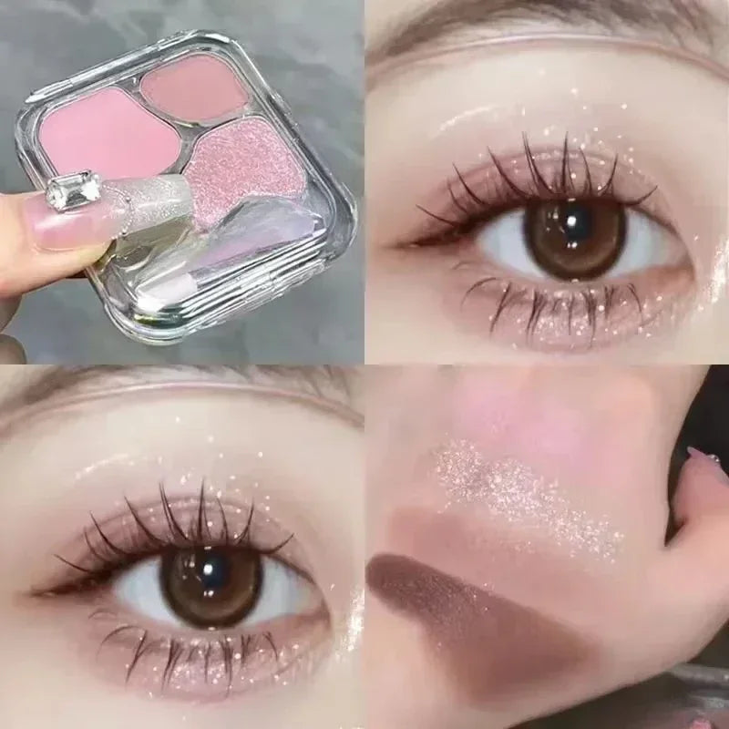Rynx | 4 Color Eyeshadow Palette Blush Eyeliner Eyeshadow Highlighter Contour Palette Eye Makeup Sweet Beauty Cosmetics