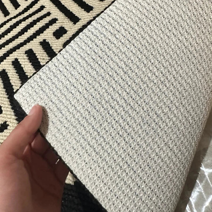 Rynx | Stylish Poka Dots Mat Bedroom Mat Geometric Living Area Kitchen Rug Pad Non-Slip Rug Black White Home Space Neat Decor