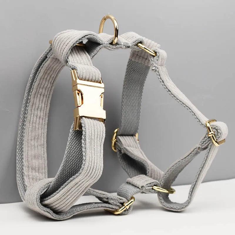 Lisslune | Personalized light gray cord collar and leash set with stylish accessories