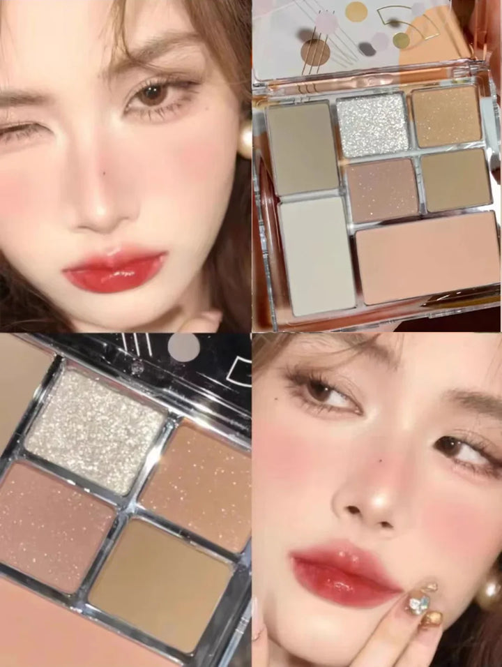 Rynx | Shimmer Eyeshadow Palette 7 Colors Gray Powder Glitter Eyeshadow Black Korean Eye Makeup Cosmetics Maquillajes For Women Makeup