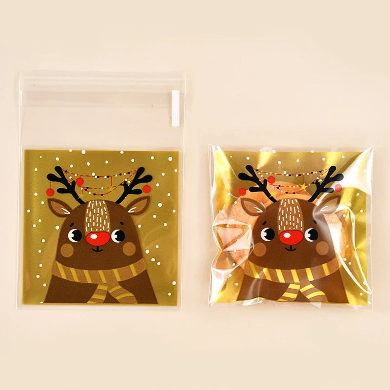 Rynx 100 pcs Christmas Cookie Bonbon Bags Santa Claus Plastic Cookie Gift Packaging Bags Xmas Party Decoration Supplies New Year 2025