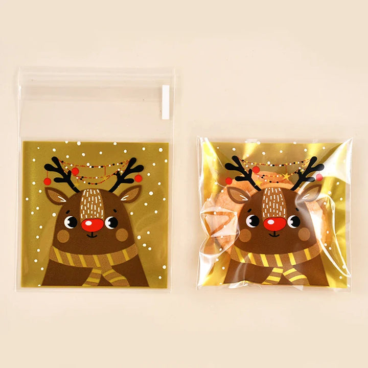 Rynx 100 pcs Christmas Cookie Bonbon Bags Santa Claus Plastic Cookie Gift Packaging Bags Xmas Party Decoration Supplies New Year 2025