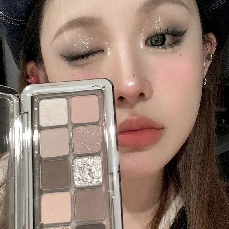 Rynx | Cement 12-Color Eyeshadow Palette Matte Pearl Glitter Earth Tone Cold Tea Brown Waterproof Eyeshadow Shiny Korean Makeup