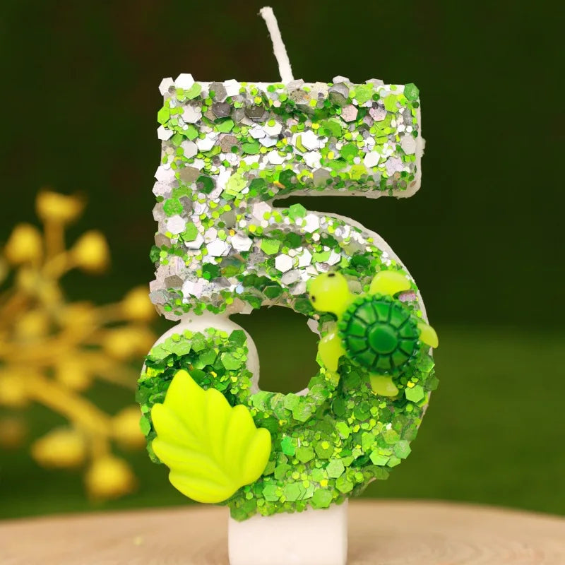 Rynx | Birthday Number Candle Animal Turtle Children's Birthday Candles Happy Birthday Cake Topper Green Color