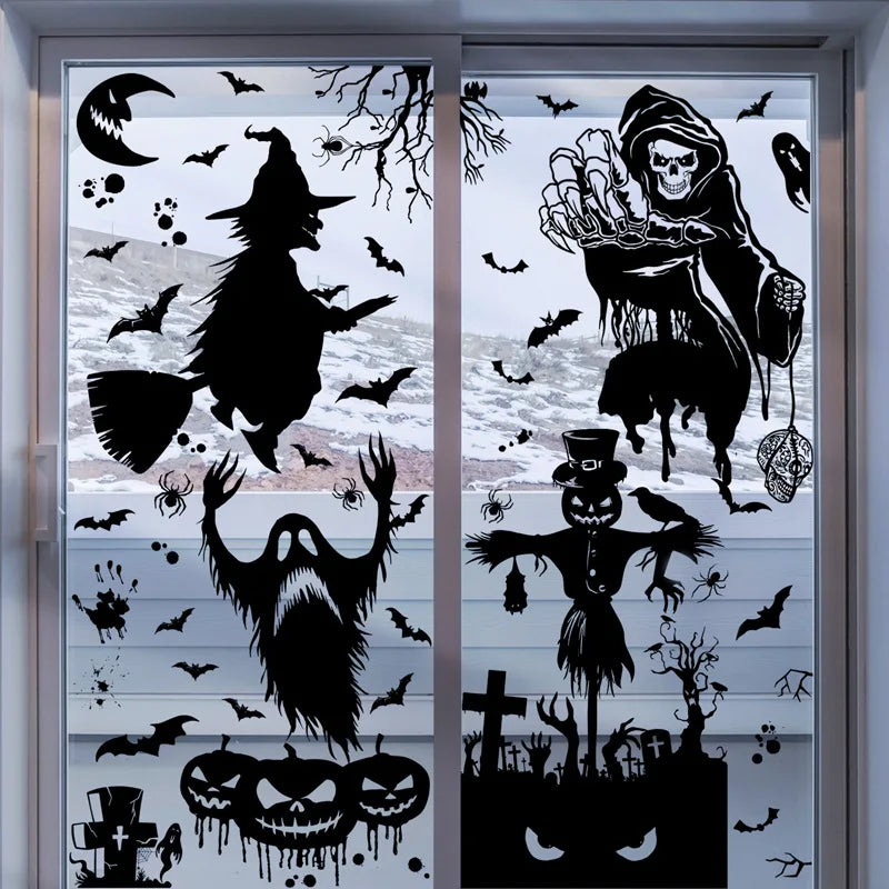 Rynx | Black Halloween Decoration Skeleton Hand Pumpkin Door Sticker Ghost Festival Party Decor Grinning Mouth Wall Sticker Happy Halloween