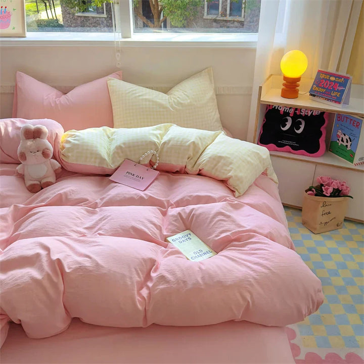 Rynx | INS Stripes Bedding Comforter Set Pillowcase Bed Sheet Twin Full Size Bedding Duvet Set Queen/King Double Twin