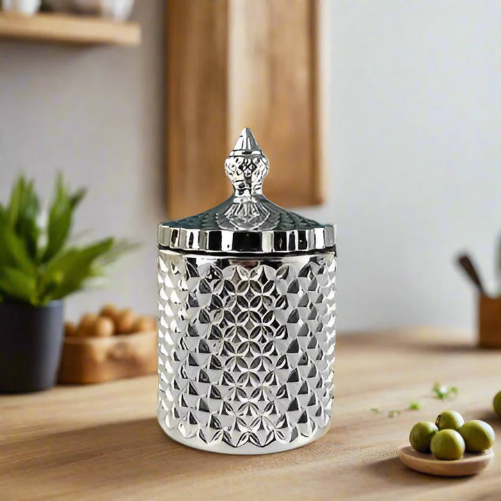 Lisslune | Amber Radiance Crystal Glass Storage Jar with Lid for Jewelry and Event Decor