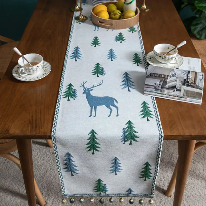 Rynx | Christmas Chenille Tassel Table Runner, Cotton-Linen Thick Fabric Table Decoration, Dining Room Restaurant Modern Decoration Supplies