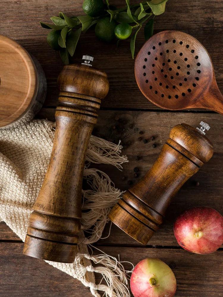 Lisslune | Stylish Wood Salt and Pepper Mill Set with Adjustable Ceramic Mechanisms and Elegant Stand