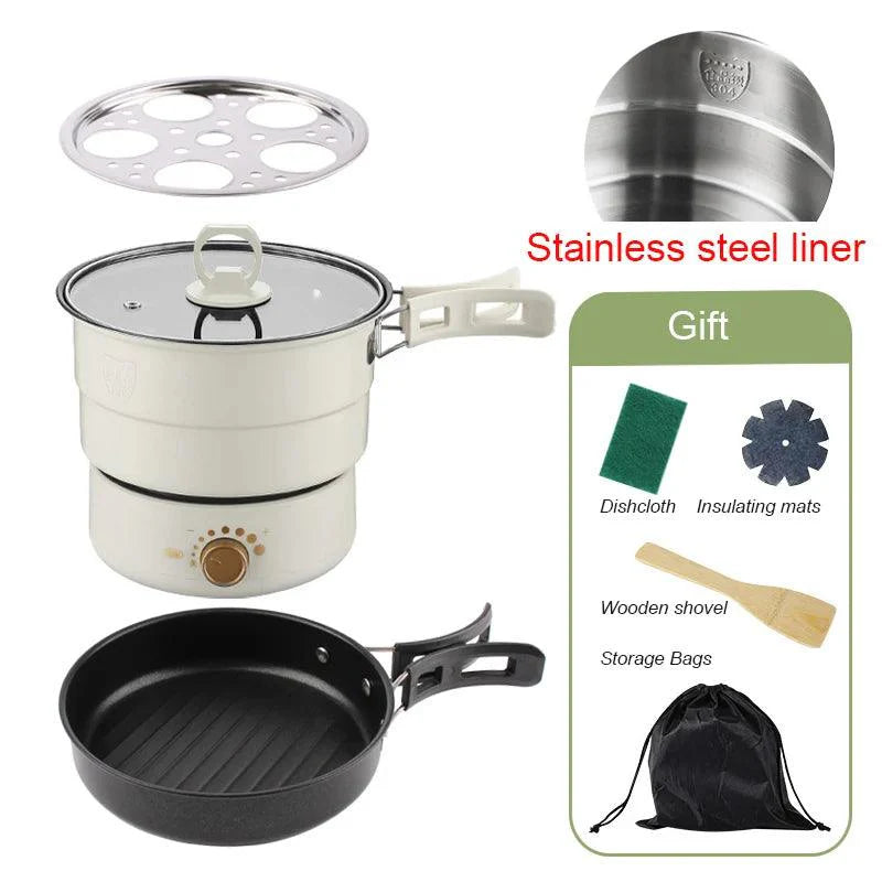 Lisslune | Compact Travel Multi-Cooker: Foldable 110V/220V Cooking System for Frying, Steaming, and More