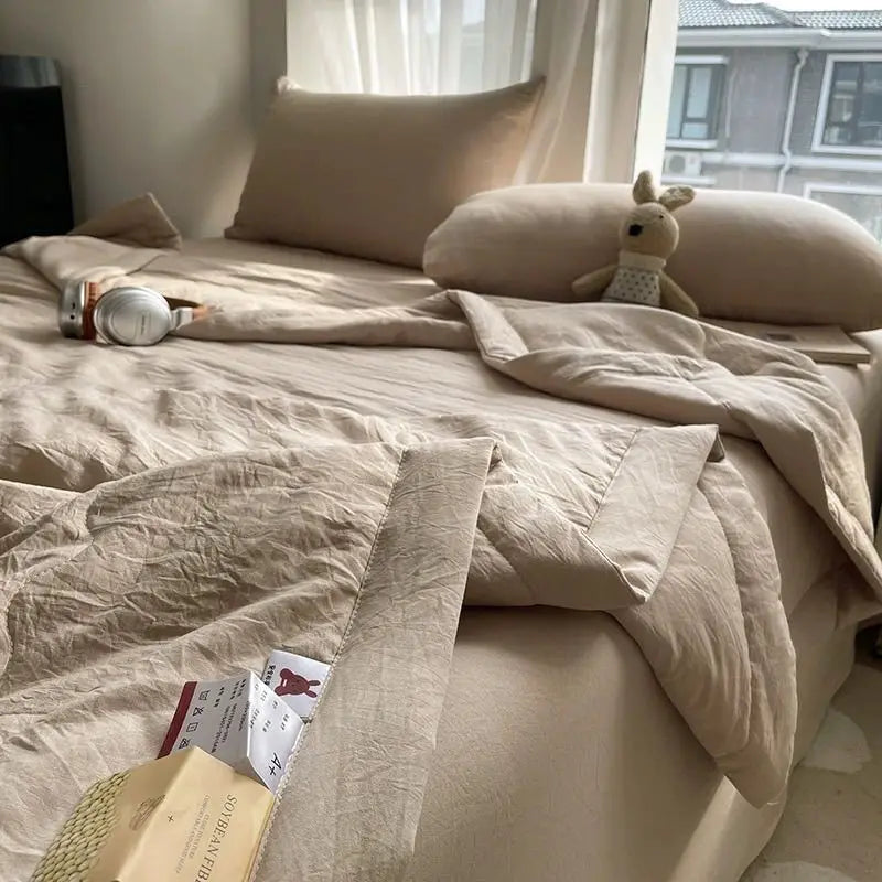 Rynx Korean Ins Bedding Set, Luxury Duvet Cover, Pillowcase Flat Sheet, Simple Girl Princess Ruffle Home Textiles
