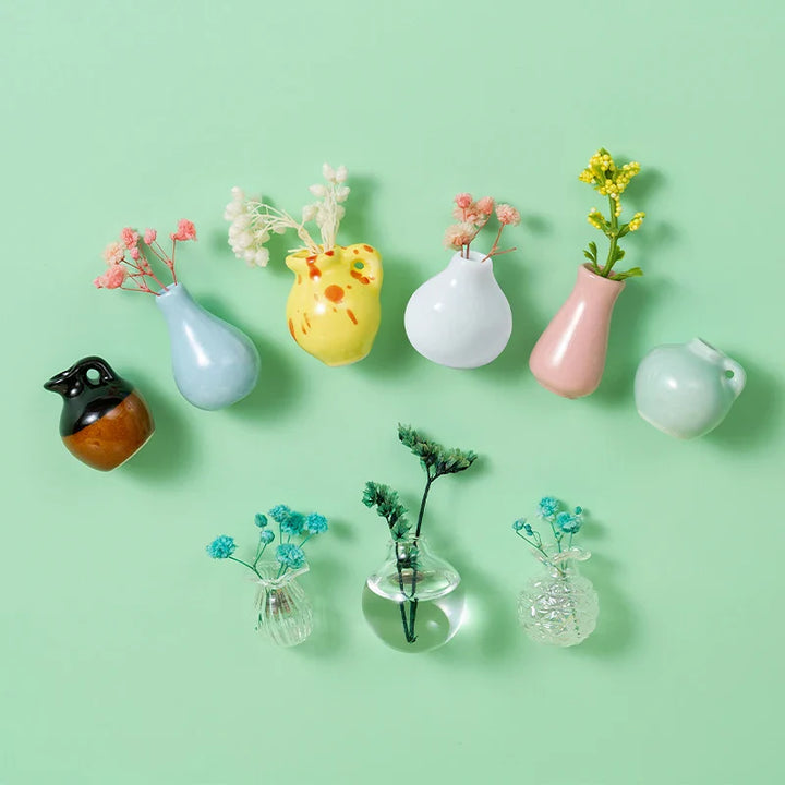 Rynx | Mini Ceramics Vase Refrigerator Magnet DIY Porcelain Vase Refrigerator Magnet Message Sticker Flower s Green Plant Kitchen Gift Decor