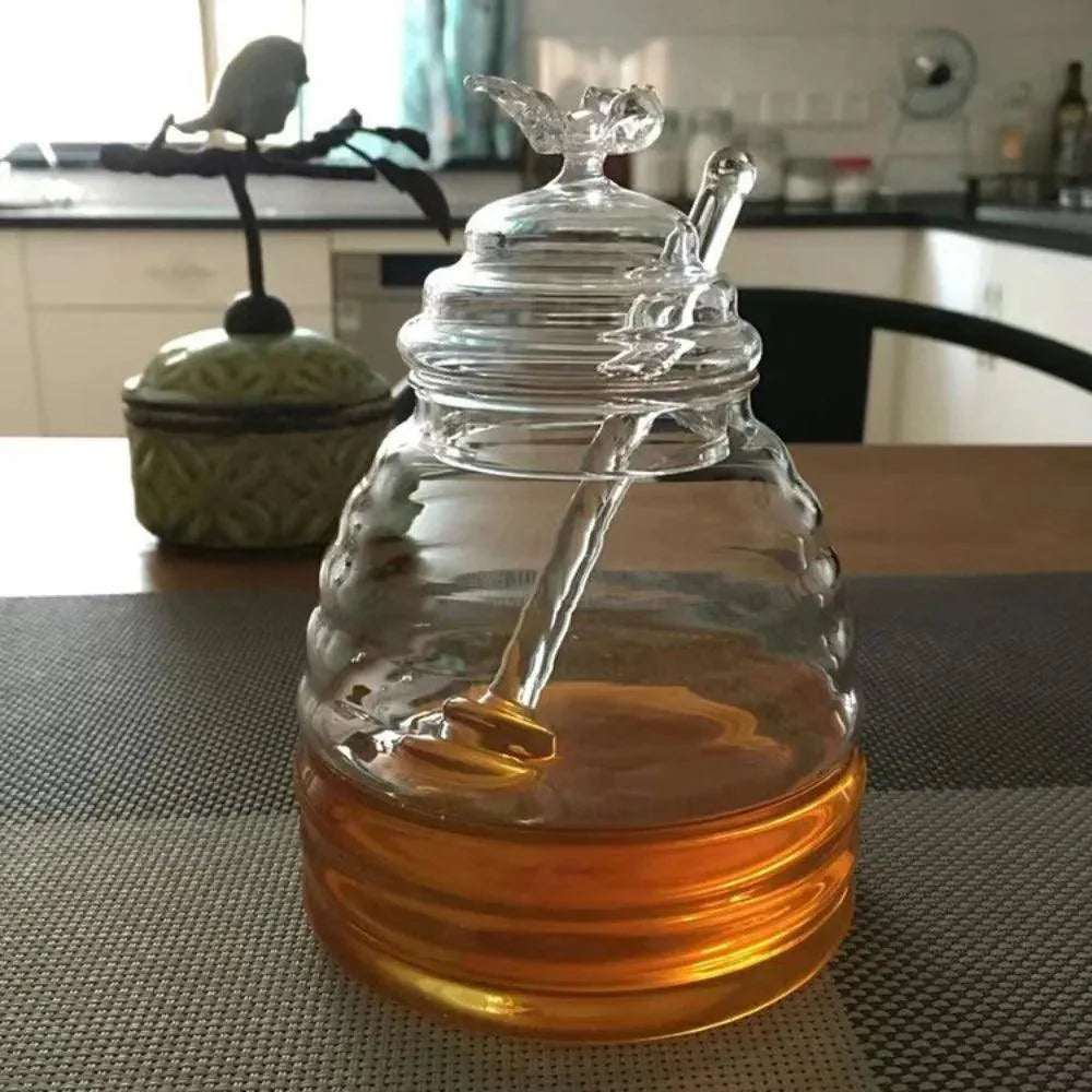 Lisslune | Elegant 15oz Glass Honey Dispenser with Dipper and Airtight Lid