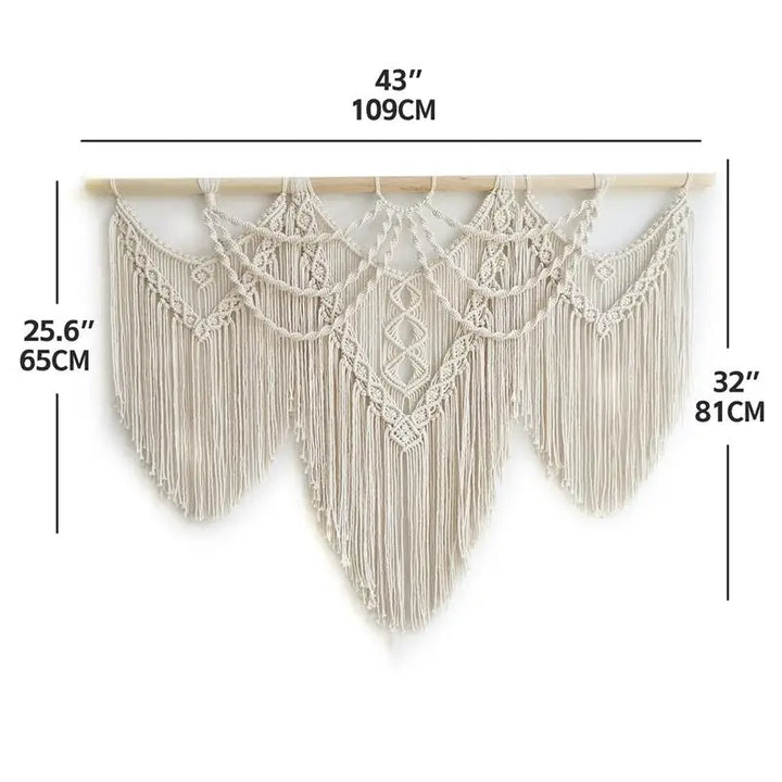 Rynx | Hand-knotted macrame tassel pendant wall hanging wall tapestry with wooden rod Hand-knotted Bohemia tassel curtain rug