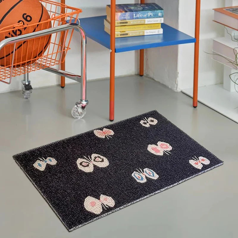 Rynx | Lovely PVC Butterfly Welcome Doormat Cuttable Black Entrance Mat Rug Anti Dust Floor Organizer Pad Outdoor Home Decor