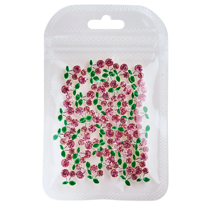 Rynx | 20 pieces/bag 3D Cherry Nail Charms Red & Pink Cherry Nail Rhinestones Nail Gemstones Nail Glitter Stud Fruit Nail Slices for Nail Jewelry