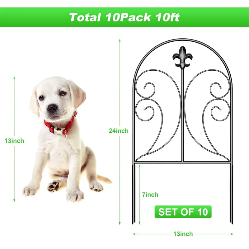 Rynx | 10-pack decorative garden fence, 24in(H) x 10ft(L) stainless steel animal barrier for the garden, dog & rabbit border, curved D