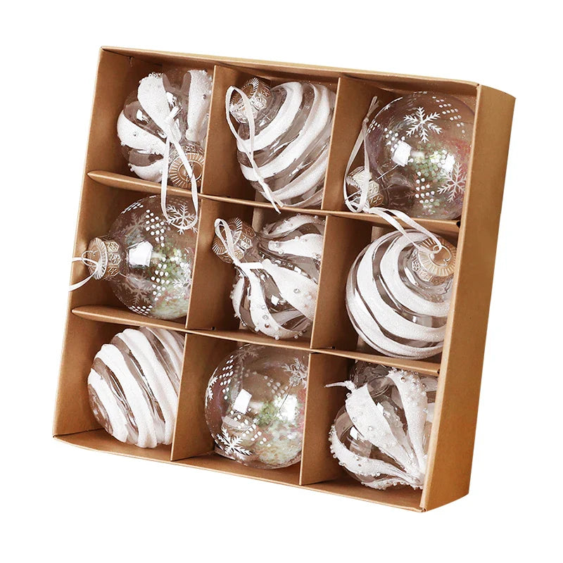 Rynx 9PCS 8CM Christmas Balls Decorations Champagne White Xmas Tree Hanging Ornaments Pendants 2025 New Year Party Home Decor Navidad