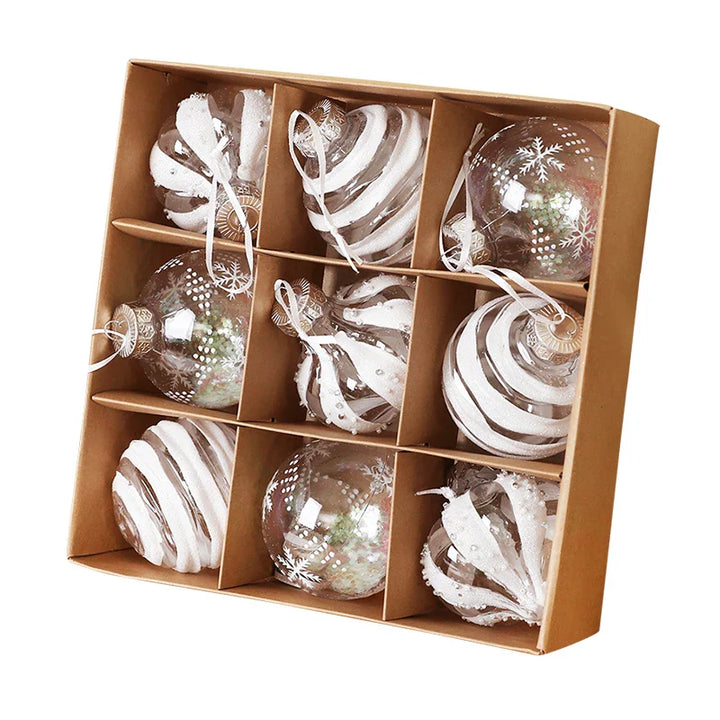 Rynx 9PCS 8CM Christmas Balls Decorations Champagne White Xmas Tree Hanging Ornaments Pendants 2025 New Year Party Home Decor Navidad