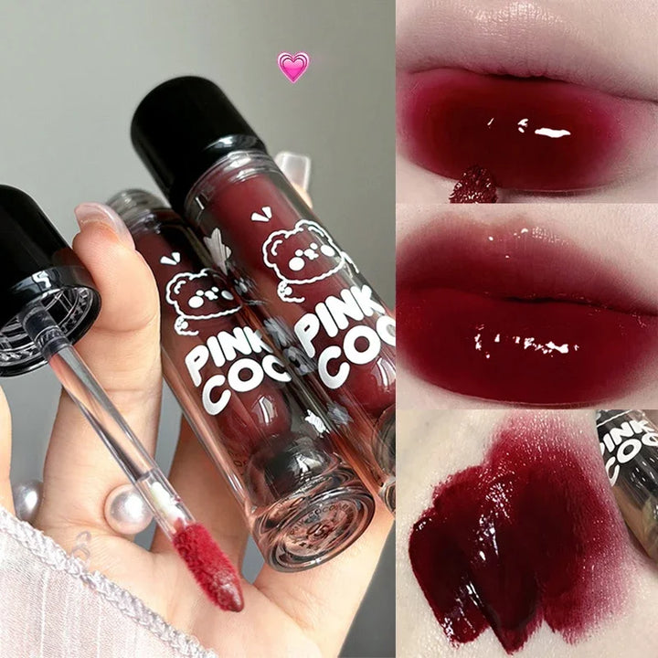 Rynx | Punk Juice Red Lip Gloss Black Mirror Glass Water Light Clear Lip Glass Waterproof Non-Sticky Liquid Lipstick Nude Lip Tint Makeup