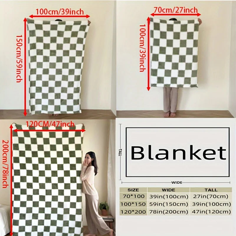 Rynx | Traditional Style Checkered Blanket Flannel Home Blanket Bedspread Plush Double-Sided Summer Air Conditioning Throw Blanket