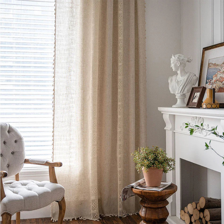 Rynx Linen Blend Jute Lace Curtains Street Bag Shade Curtain Fringe for Kitchen Bedroom Living Room Bay Window Cabinet Curtain