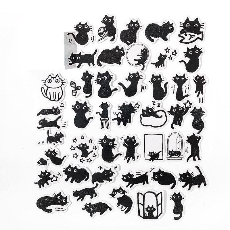 Lisslune | Black Comic Cat Stickers (45 pieces)