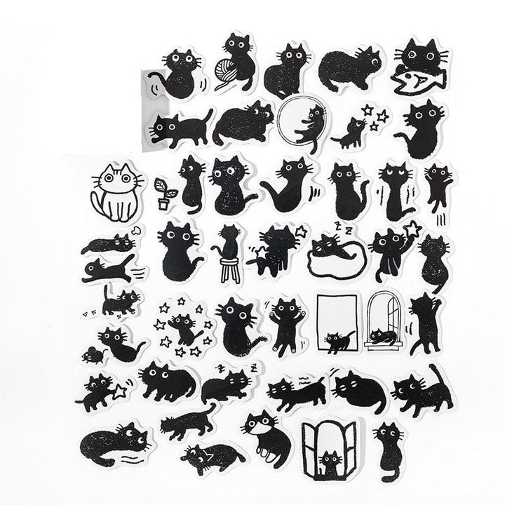 Lisslune | Black Comic Cat Stickers (45 pieces)